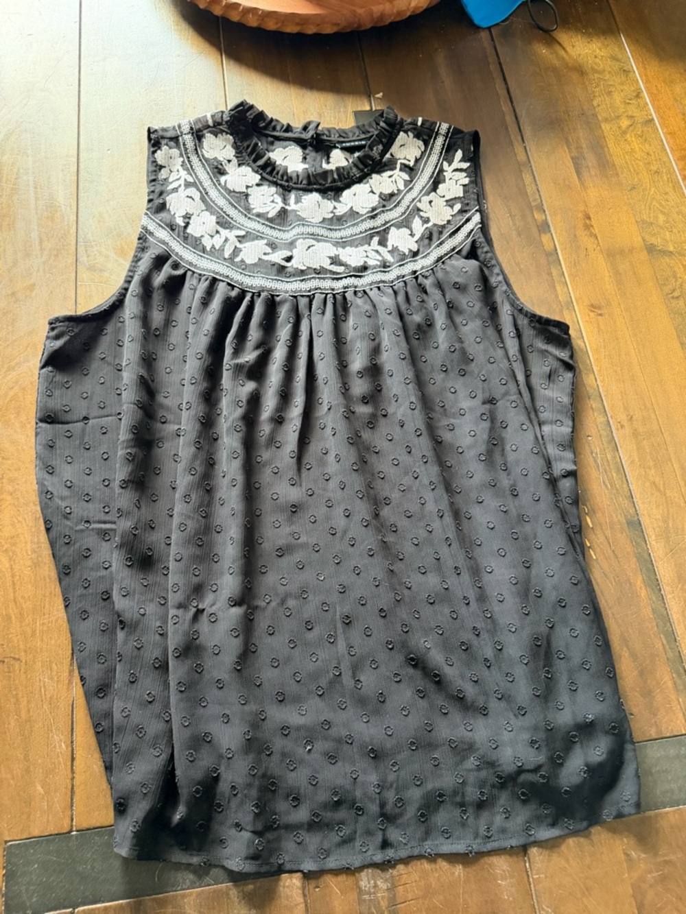 torrid Black Sleeveless Tank with White Embroidered Yoke